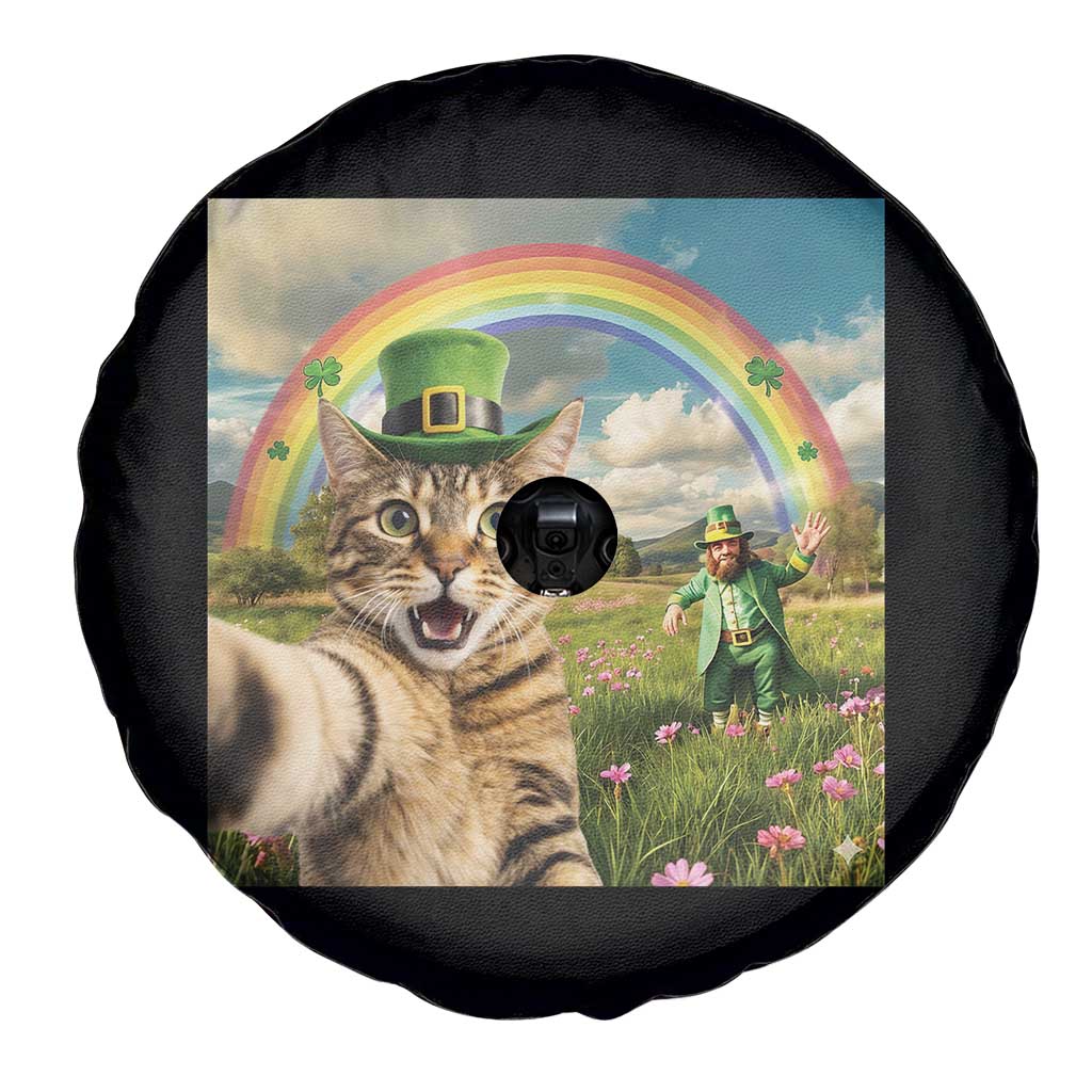 St Patricks Day Cat Selfie with Leprechaun Spare Tire Cover TS11 Print Your Wear