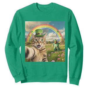 St Patricks Day Cat Selfie with Leprechaun Sweatshirt TS11 Irish Green Print Your Wear