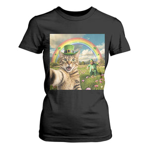 St Patricks Day Cat Selfie with Leprechaun T Shirt For Women TS11 Black Print Your Wear