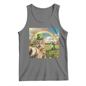St Patricks Day Cat Selfie with Leprechaun Tank Top TS11 Black Heather Print Your Wear