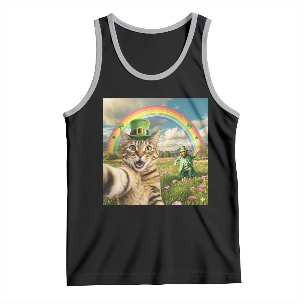 St Patricks Day Cat Selfie with Leprechaun Tank Top TS11 Black Athletic Heather Print Your Wear