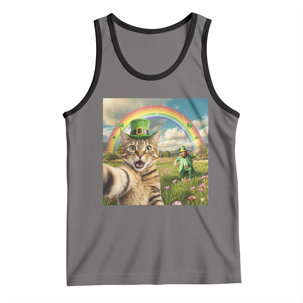 St Patricks Day Cat Selfie with Leprechaun Tank Top TS11 Deep Heather Black Print Your Wear
