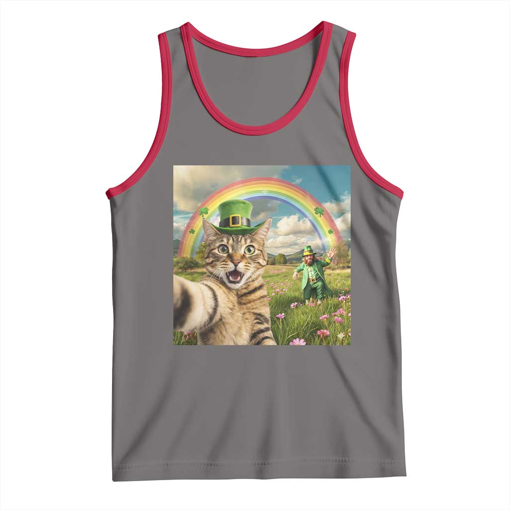 St Patricks Day Cat Selfie with Leprechaun Tank Top TS11 Deep Heather Red Print Your Wear