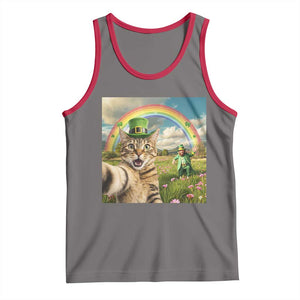 St Patricks Day Cat Selfie with Leprechaun Tank Top TS11 Deep Heather Red Print Your Wear
