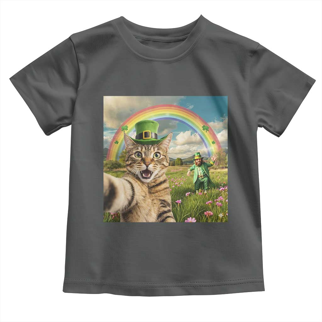 St Patricks Day Cat Selfie with Leprechaun Toddler T Shirt TS11 Dark Heather Print Your Wear
