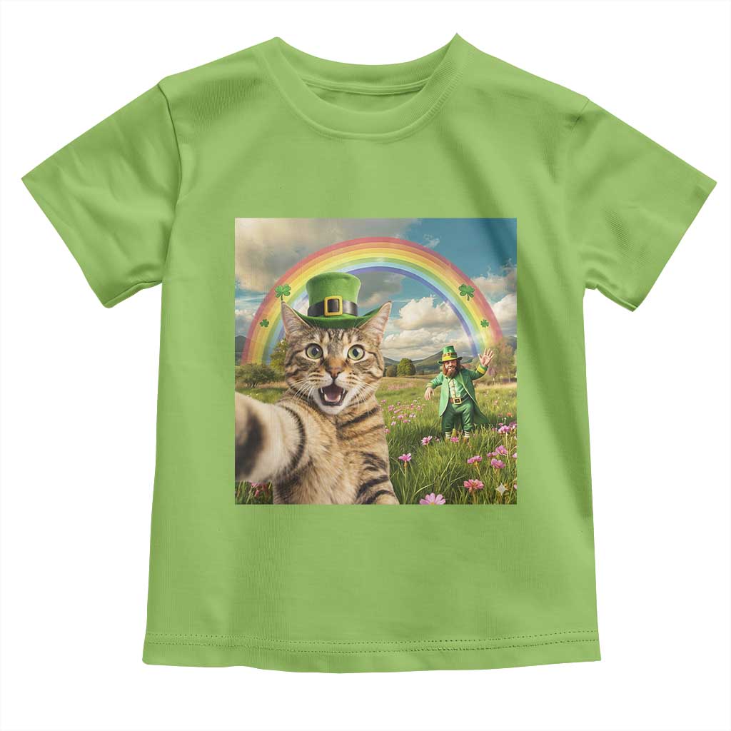 St Patricks Day Cat Selfie with Leprechaun Toddler T Shirt TS11 Lime Print Your Wear