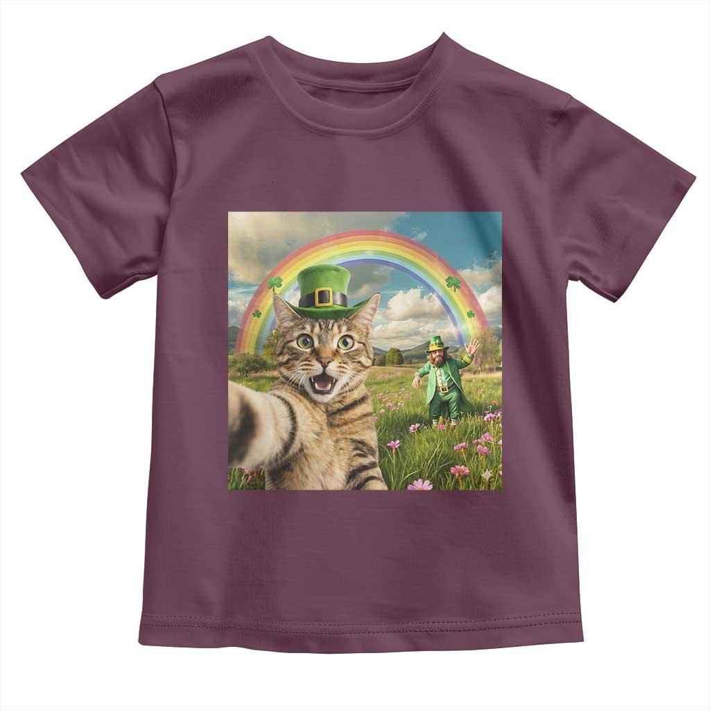St Patricks Day Cat Selfie with Leprechaun Toddler T Shirt TS11 Maroon Print Your Wear