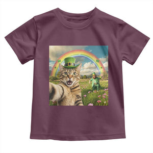 St Patricks Day Cat Selfie with Leprechaun Toddler T Shirt TS11 Maroon Print Your Wear
