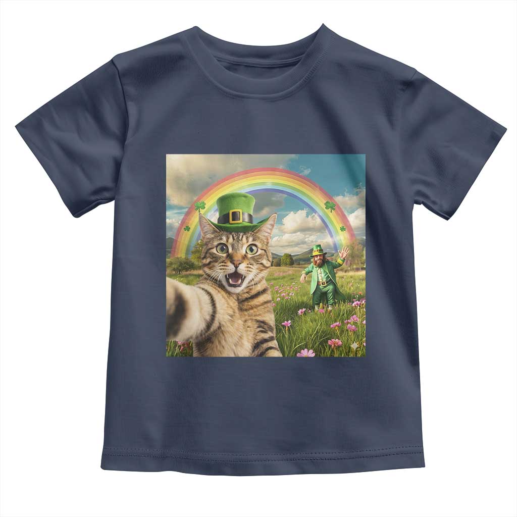St Patricks Day Cat Selfie with Leprechaun Toddler T Shirt TS11 Navy Print Your Wear