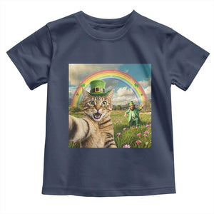 St Patricks Day Cat Selfie with Leprechaun Toddler T Shirt TS11 Navy Print Your Wear