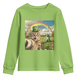St Patricks Day Cat Selfie with Leprechaun Youth Sweatshirt TS11 Lime Print Your Wear