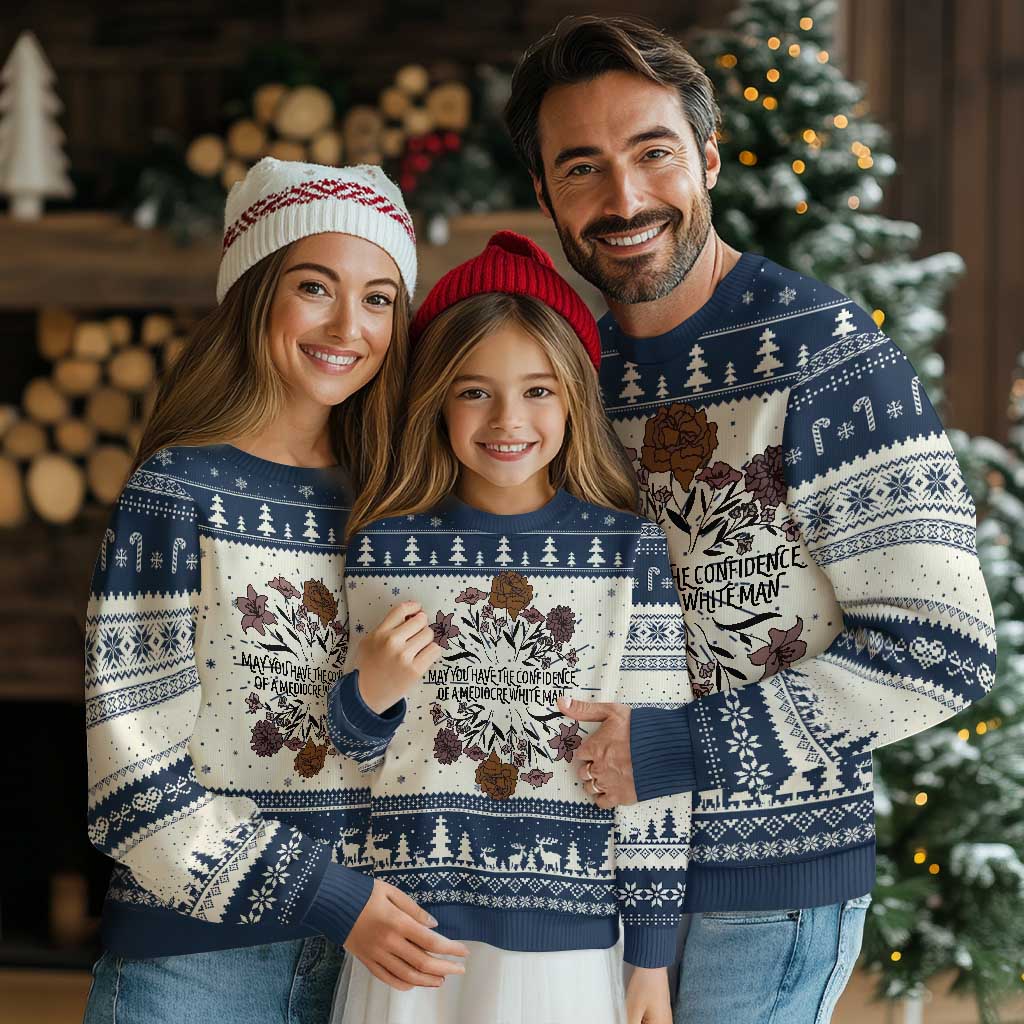 May You Have The Confidence Of A Mediorcre White Man Knit Sweatshirt Vintage Floral TS11 Navy Print Your Wear