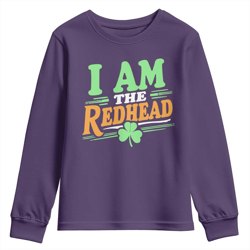 Funny St Patrick's Day I Am The Redhead Youth Sweatshirt Shamrock TS11 Purple Print Your Wear