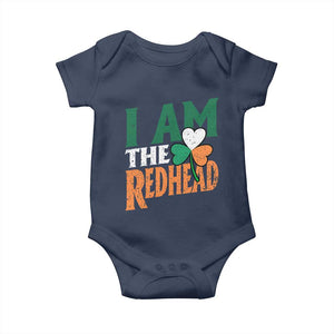 Funny Irish St Patrick's Day I Am The Redhead Baby Onesie Ireland Flag Shamrock TS11 Navy Print Your Wear