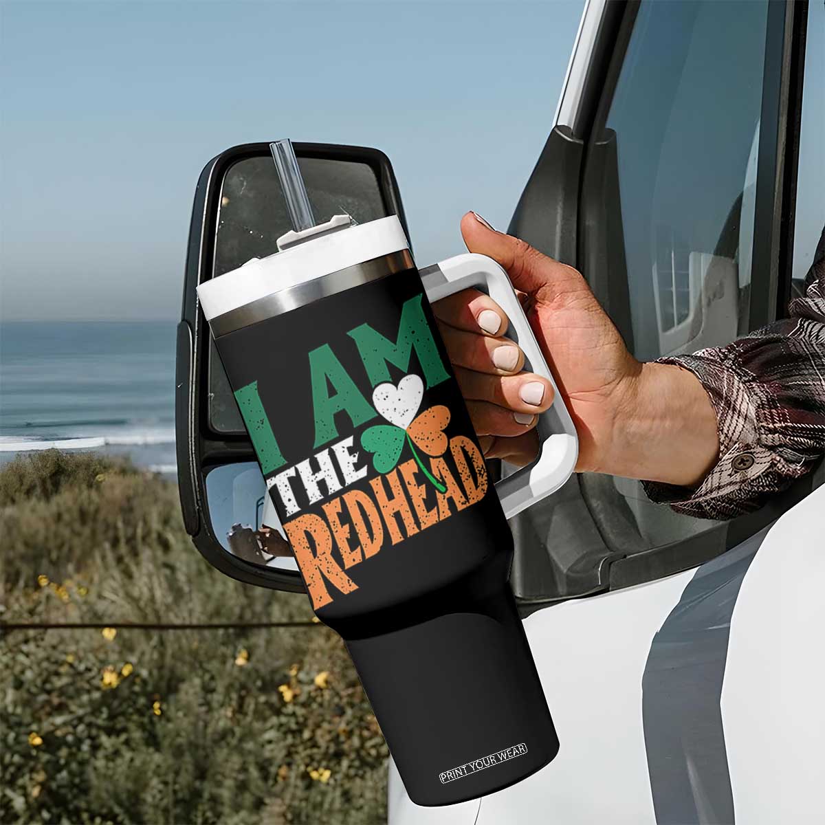 Funny Irish St Patrick's Day I Am The Redhead Tumbler With Handle Ireland Flag Shamrock TS11 Print Your Wear