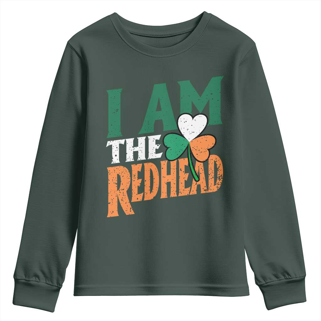 Funny Irish St Patrick's Day I Am The Redhead Youth Sweatshirt Ireland Flag Shamrock TS11 Dark Forest Green Print Your Wear