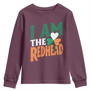 Funny Irish St Patrick's Day I Am The Redhead Youth Sweatshirt Ireland Flag Shamrock TS11 Maroon Print Your Wear