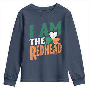 Funny Irish St Patrick's Day I Am The Redhead Youth Sweatshirt Ireland Flag Shamrock TS11 Navy Print Your Wear
