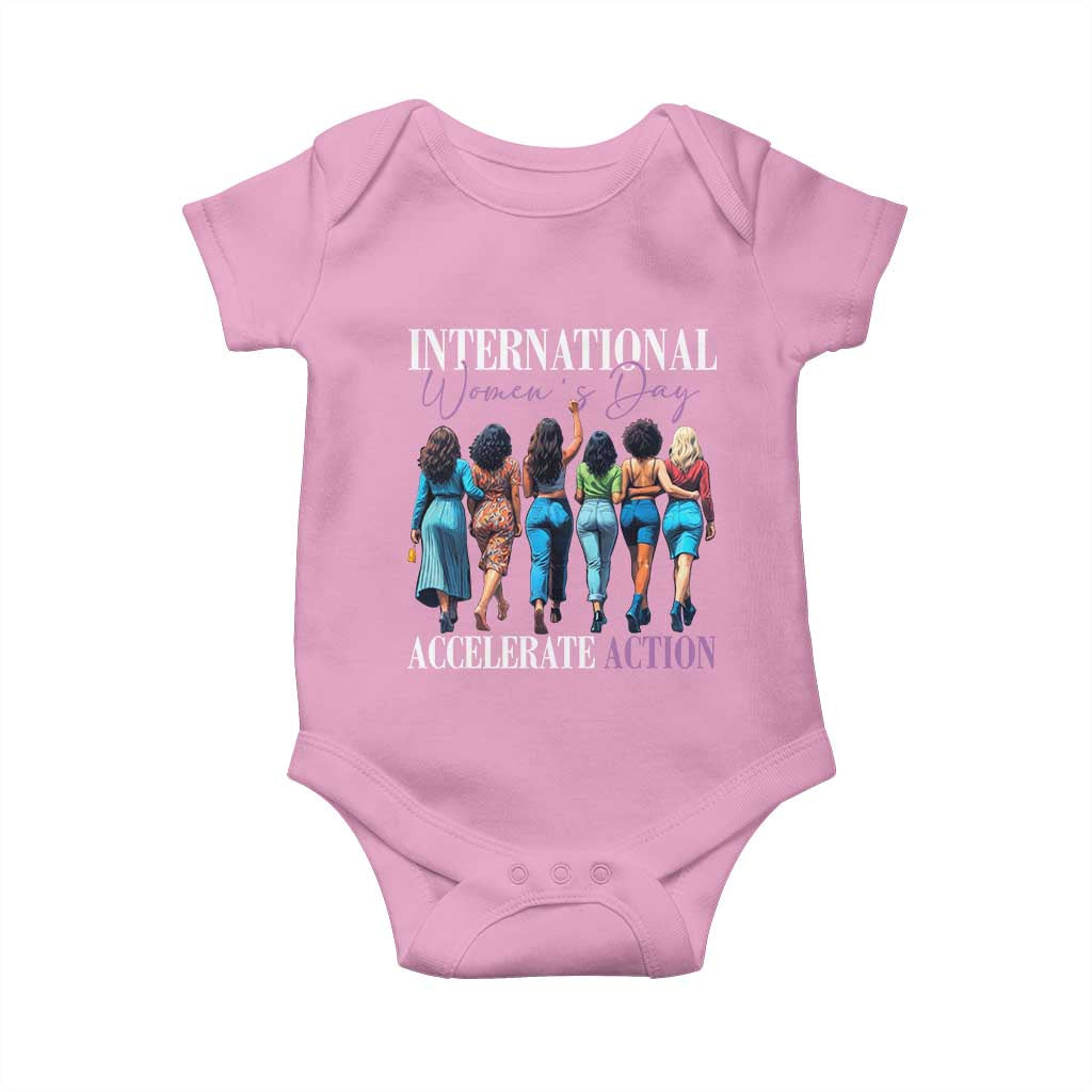 International Women's Day 2025 Baby Onesie Accelerate Action 8 March IWD TS11 Light Pink Print Your Wear