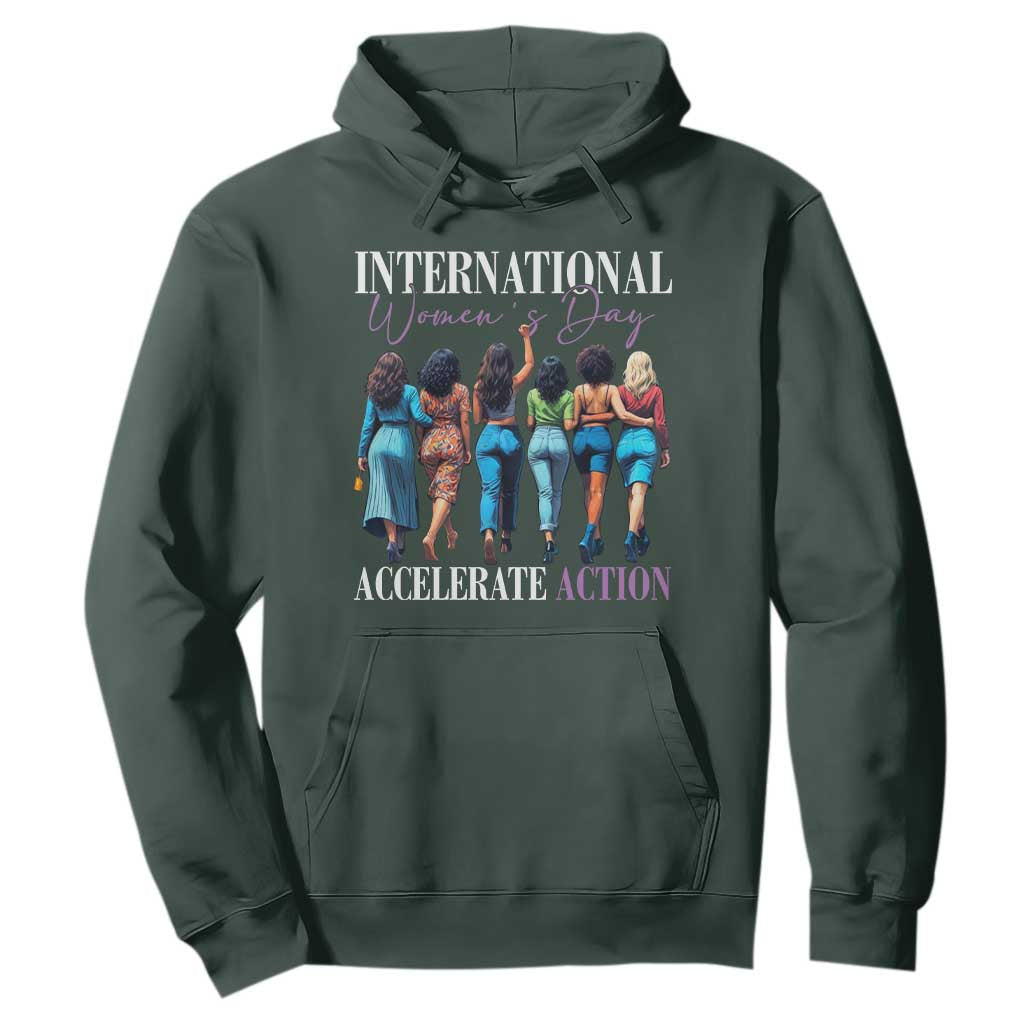 International Women's Day 2025 Hoodie Accelerate Action 8 March IWD TS11 Dark Forest Green Print Your Wear
