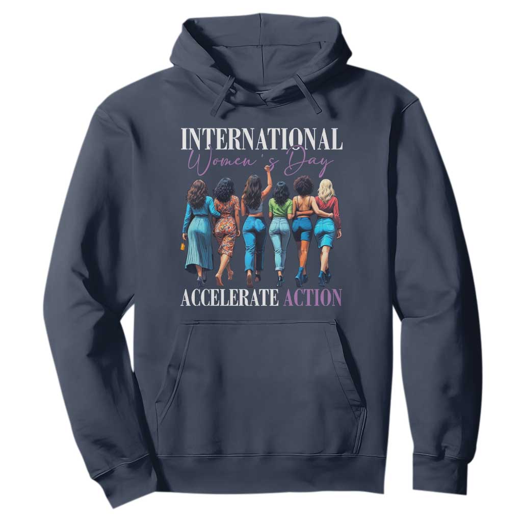 International Women's Day 2025 Hoodie Accelerate Action 8 March IWD TS11 Navy Print Your Wear
