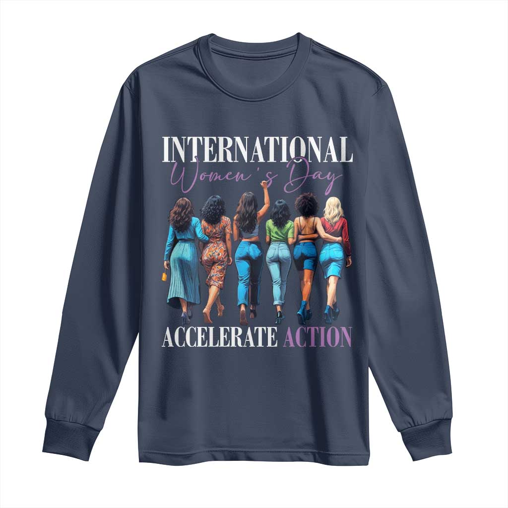 International Women's Day 2025 Long Sleeve Shirt Accelerate Action 8 March IWD TS11 Navy Print Your Wear