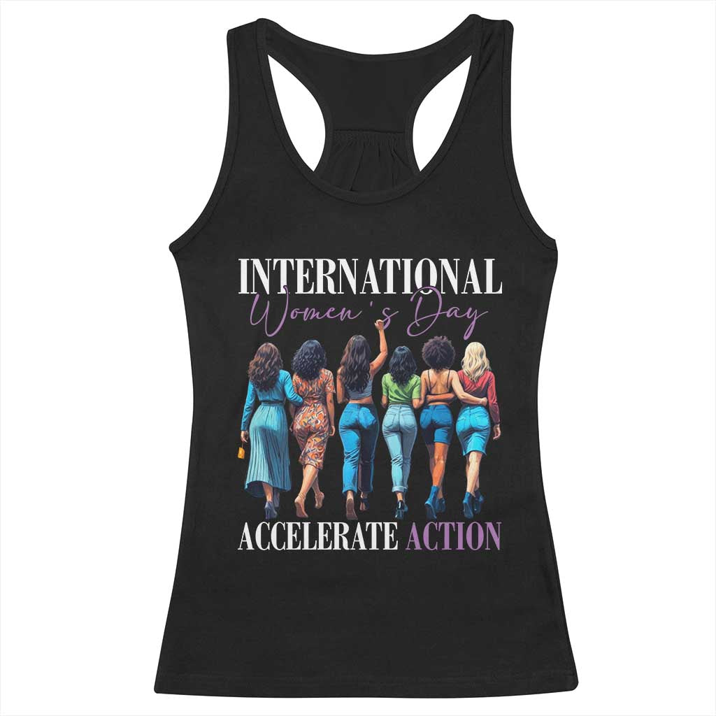 International Women's Day 2025 Racerback Tank Top Accelerate Action 8 March IWD TS11 Black Print Your Wear