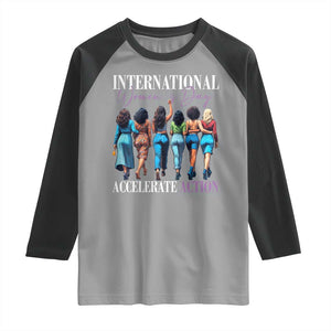 International Women's Day 2025 Raglan Shirt Accelerate Action 8 March IWD TS11 Sport Gray Black Print Your Wear