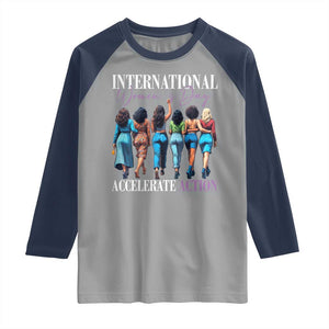 International Women's Day 2025 Raglan Shirt Accelerate Action 8 March IWD TS11 Sport Gray Navy Print Your Wear