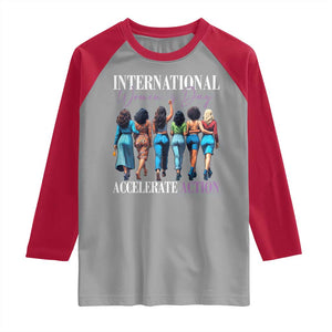 International Women's Day 2025 Raglan Shirt Accelerate Action 8 March IWD TS11 Sport Gray Red Print Your Wear