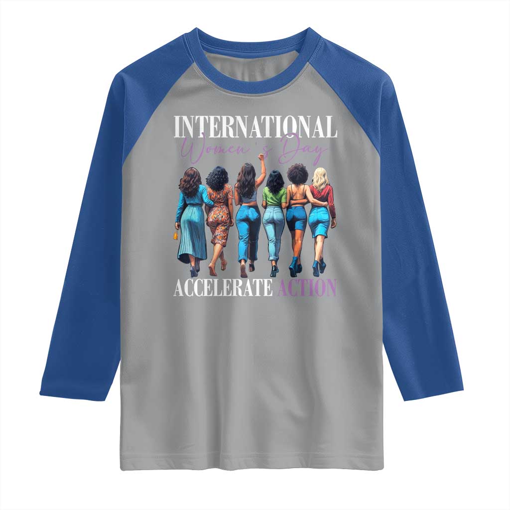 International Women's Day 2025 Raglan Shirt Accelerate Action 8 March IWD TS11 Sport Gray Royal Print Your Wear
