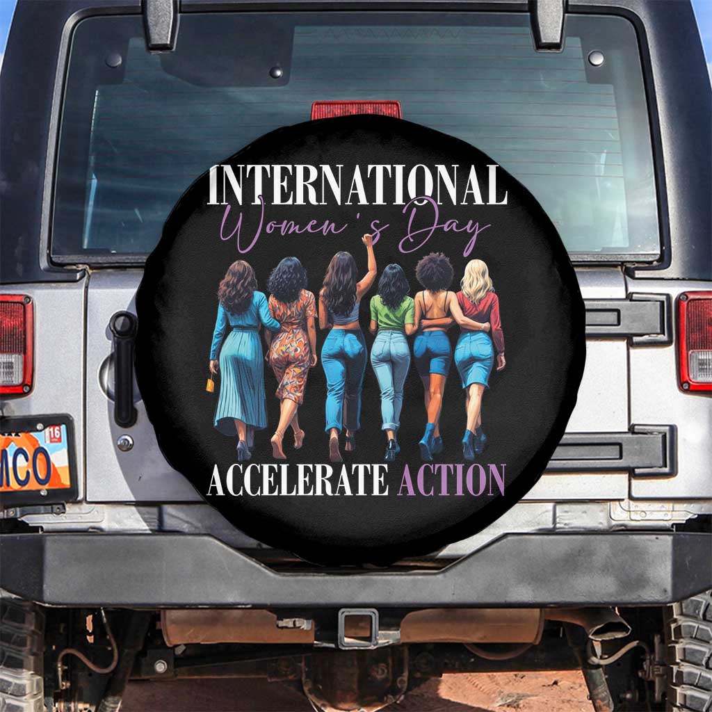 International Women's Day 2025 Spare Tire Cover Accelerate Action 8 March IWD TS11 No hole Black Print Your Wear