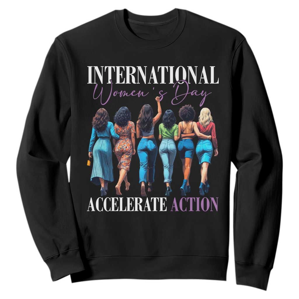 International Women's Day 2025 Sweatshirt Accelerate Action 8 March IWD TS11 Black Print Your Wear