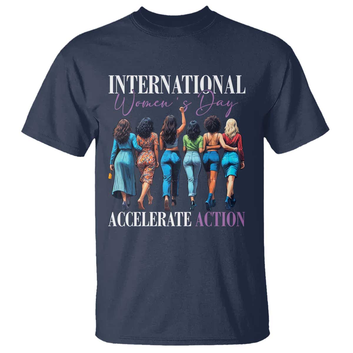 International Women's Day 2025 T Shirt Accelerate Action 8 March IWD TS11 Navy Print Your Wear