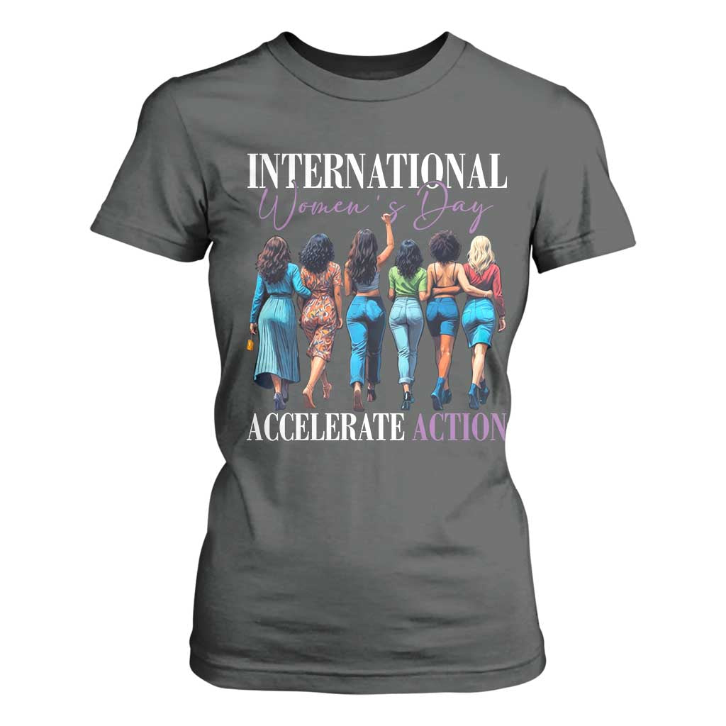 International Women's Day 2025 T Shirt For Women Accelerate Action 8 March IWD TS11 Dark Heather Print Your Wear