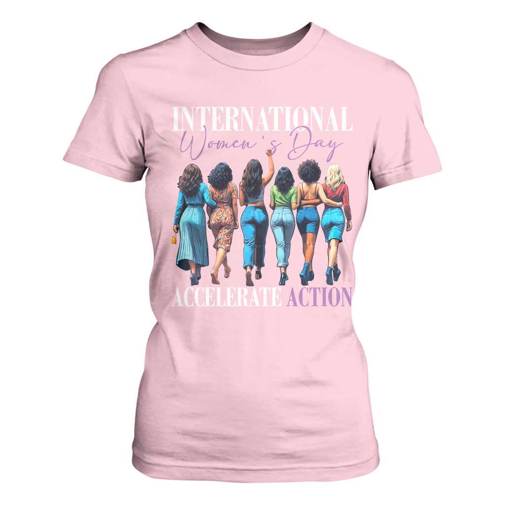 International Women's Day 2025 T Shirt For Women Accelerate Action 8 March IWD TS11 Light Pink Print Your Wear