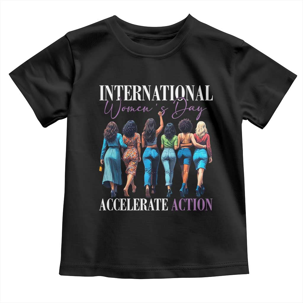 International Women's Day 2025 Toddler T Shirt Accelerate Action 8 March IWD TS11 Black Print Your Wear