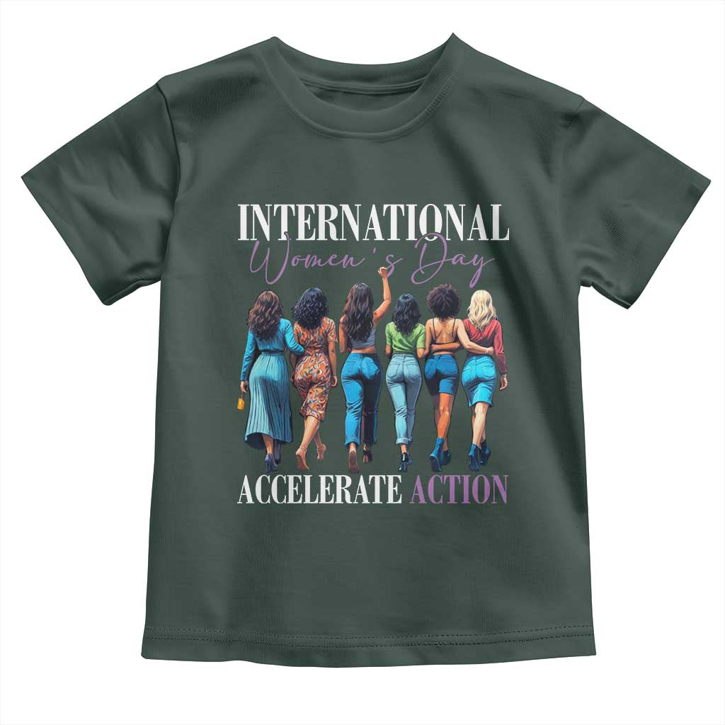 International Women's Day 2025 Toddler T Shirt Accelerate Action 8 March IWD TS11 Dark Forest Green Print Your Wear
