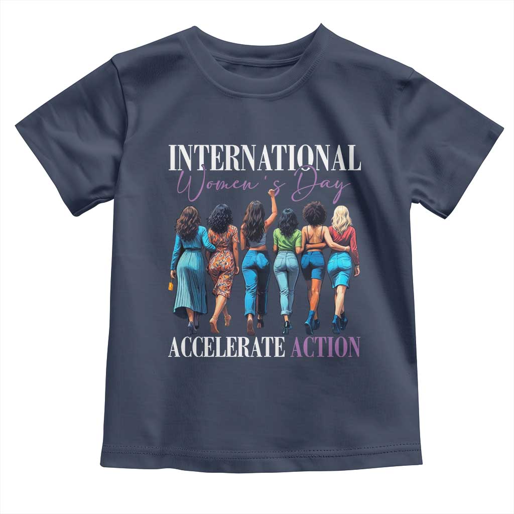 International Women's Day 2025 Toddler T Shirt Accelerate Action 8 March IWD TS11 Navy Print Your Wear