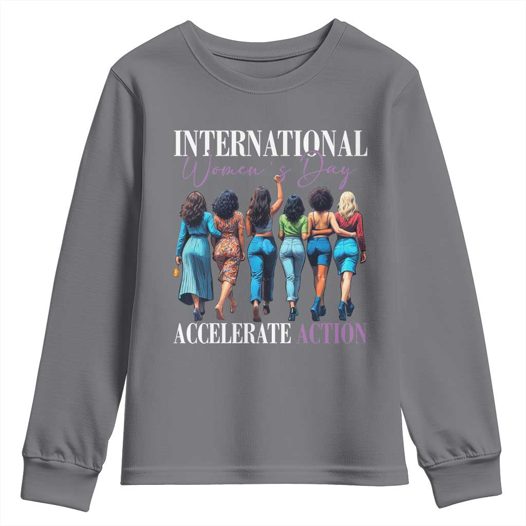 International Women's Day 2025 Youth Sweatshirt Accelerate Action 8 March IWD TS11 Charcoal Print Your Wear