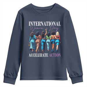 International Women's Day 2025 Youth Sweatshirt Accelerate Action 8 March IWD TS11 Navy Print Your Wear