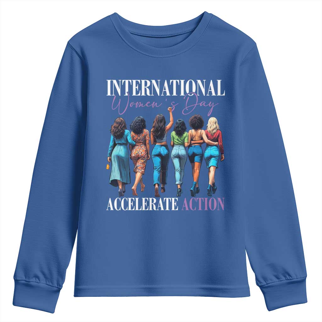 International Women's Day 2025 Youth Sweatshirt Accelerate Action 8 March IWD TS11 Royal Blue Print Your Wear