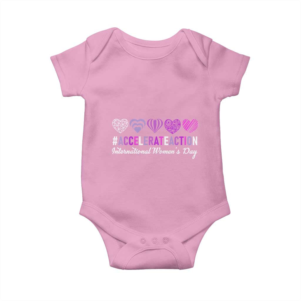 International Women's Day 2025 Baby Onesie Accelerate Action IWD 8 March TS11 Light Pink Print Your Wear