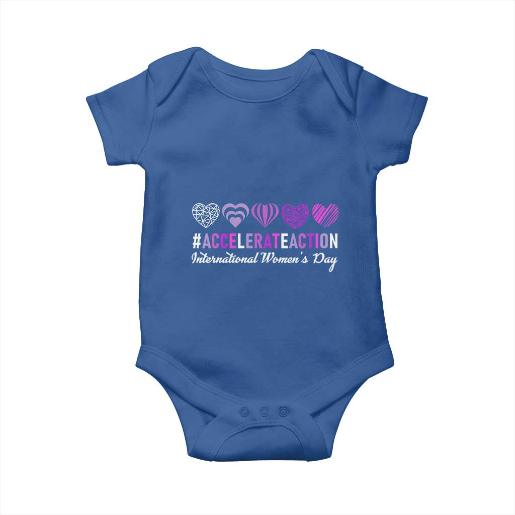 International Women's Day 2025 Baby Onesie Accelerate Action IWD 8 March TS11 Royal Blue Print Your Wear
