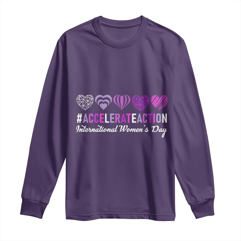 International Women's Day 2025 Long Sleeve Shirt Accelerate Action IWD 8 March TS11 Purple Print Your Wear