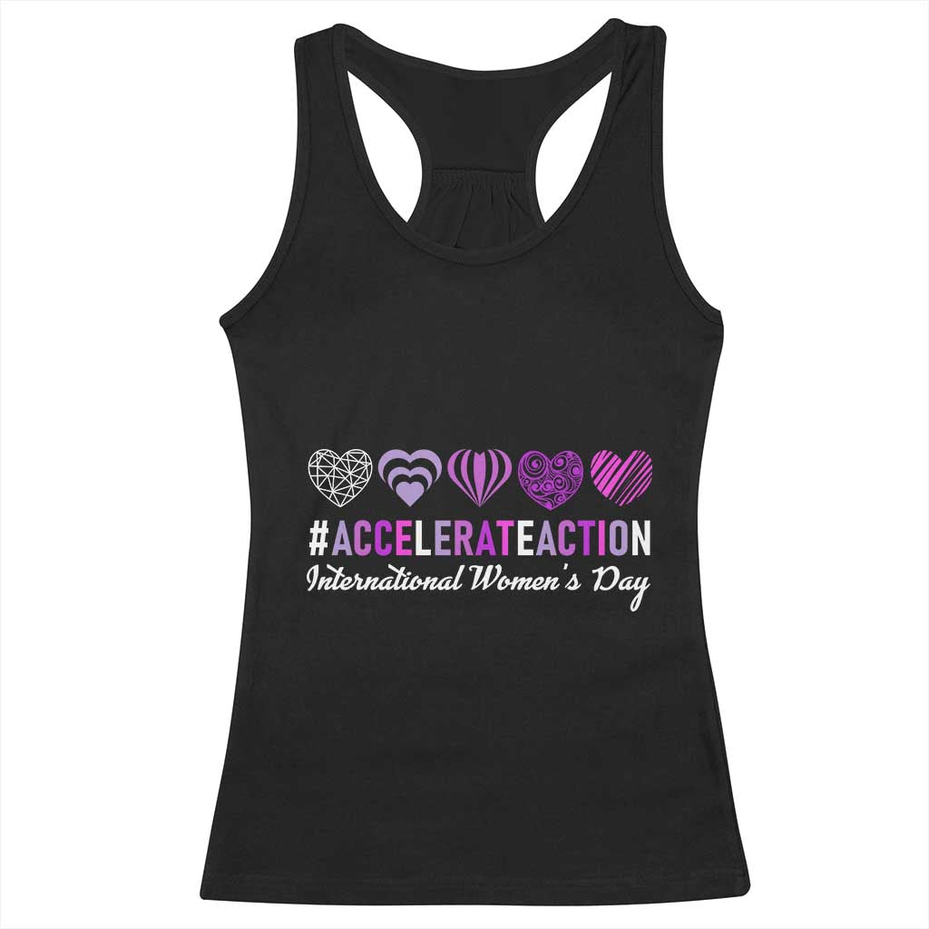 International Women's Day 2025 Racerback Tank Top Accelerate Action IWD 8 March TS11 Black Print Your Wear