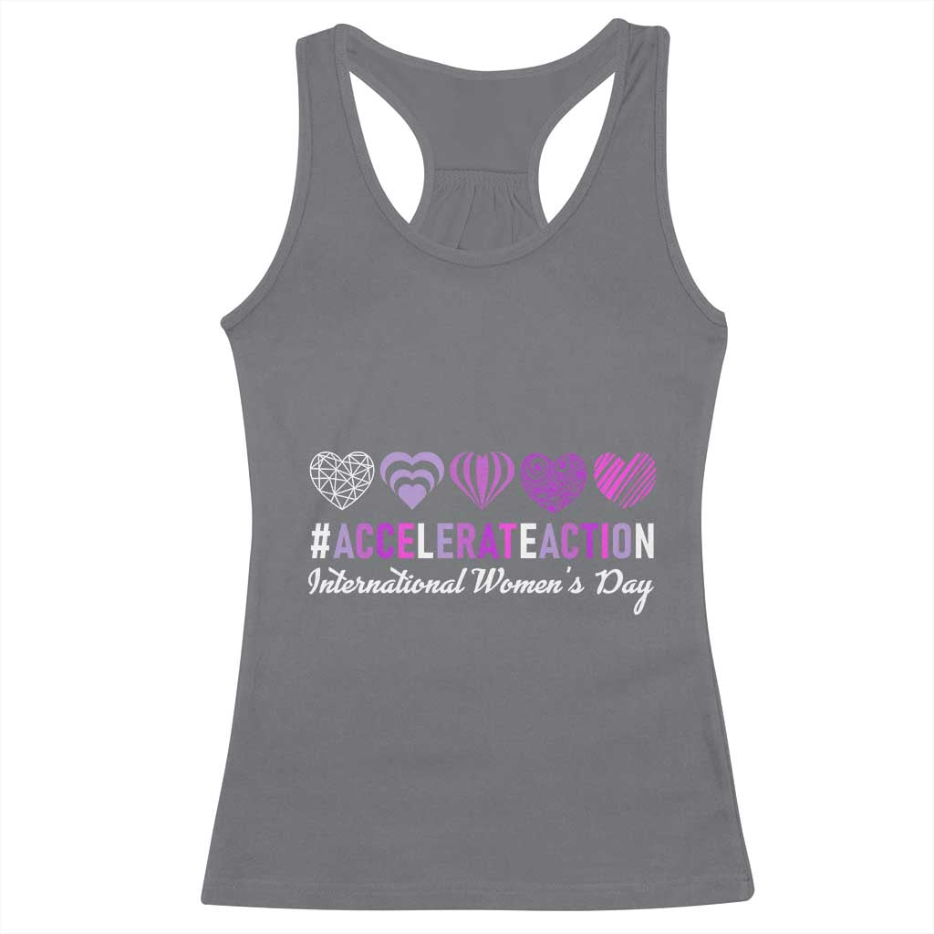 International Women's Day 2025 Racerback Tank Top Accelerate Action IWD 8 March TS11 Charcoal Print Your Wear