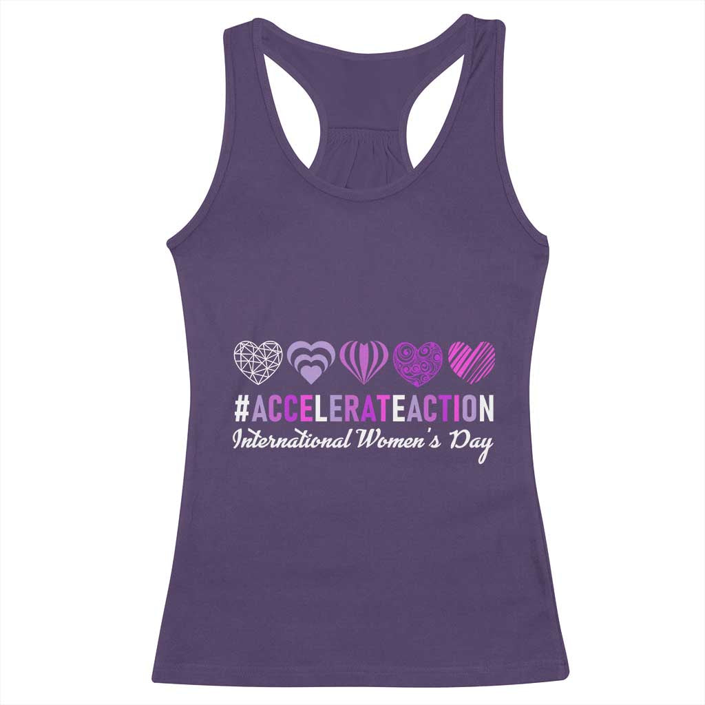 International Women's Day 2025 Racerback Tank Top Accelerate Action IWD 8 March TS11 Purple Print Your Wear