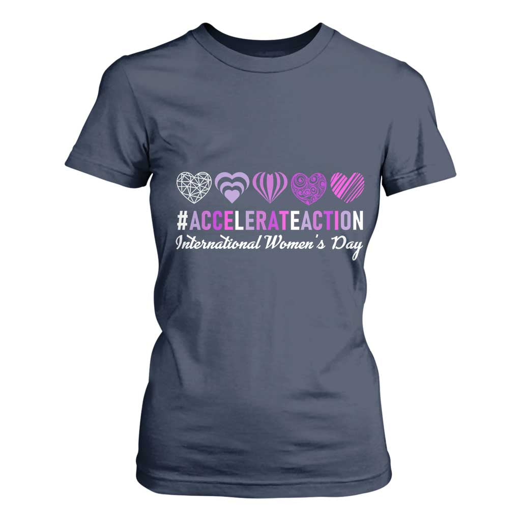 International Women's Day 2025 T Shirt For Women Accelerate Action IWD 8 March TS11 Navy Print Your Wear
