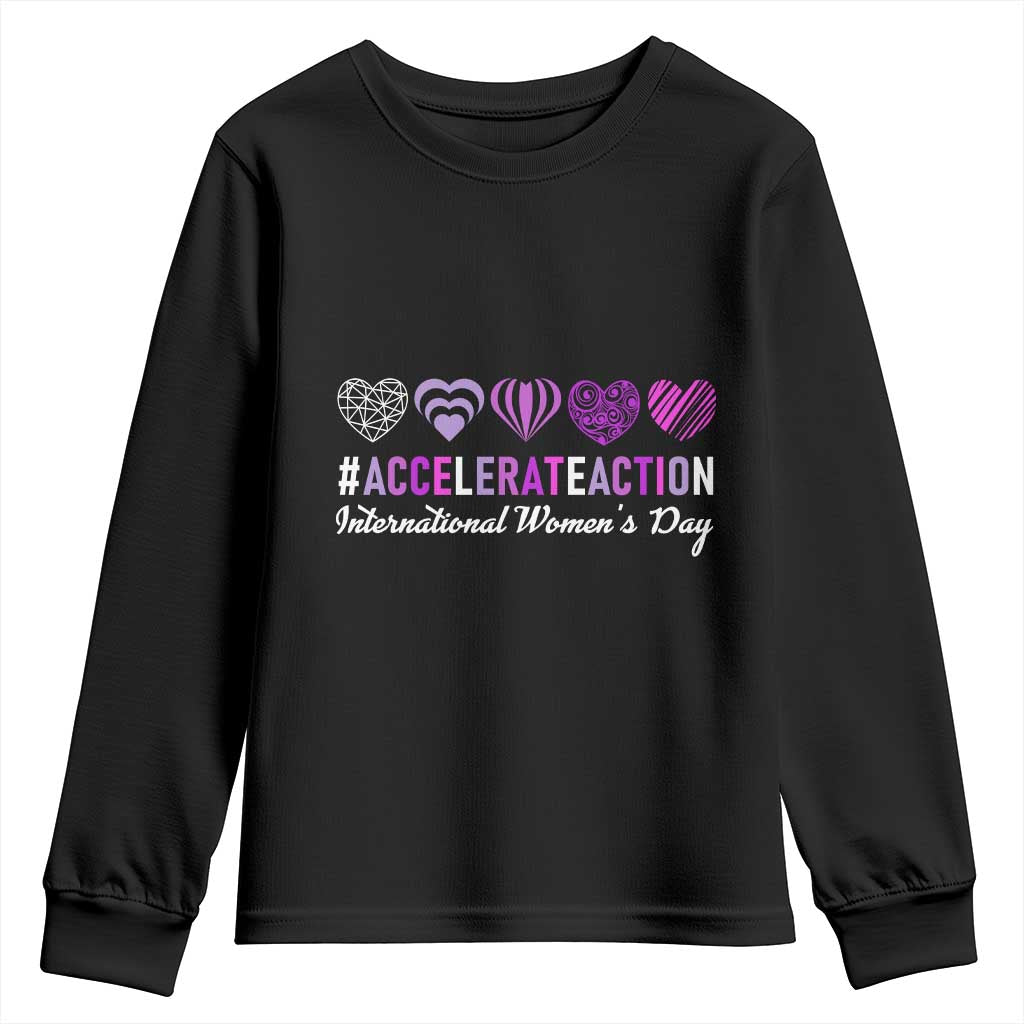 International Women's Day 2025 Youth Sweatshirt Accelerate Action IWD 8 March TS11 Black Print Your Wear